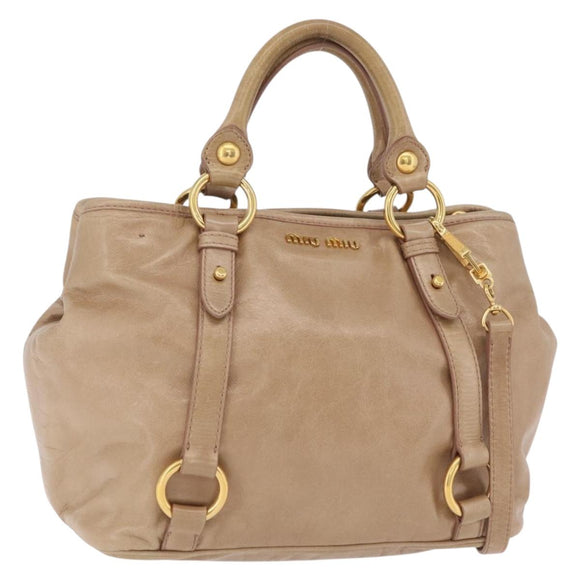 Miu Miu Hand Bag Leather 2way Beige Gold Auth 167725M