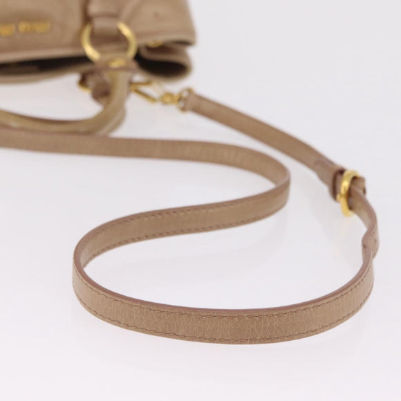 Miu Miu Hand Bag Leather 2way Beige Gold Auth 167725M