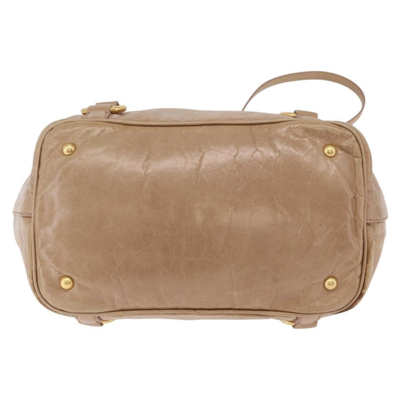 Miu Miu Hand Bag Leather 2way Beige Gold Auth 167725M