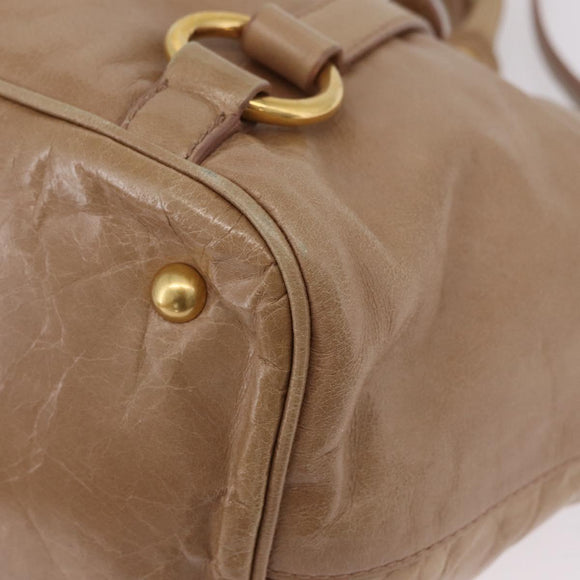 Miu Miu Hand Bag Leather 2way Beige Gold Auth 167725M