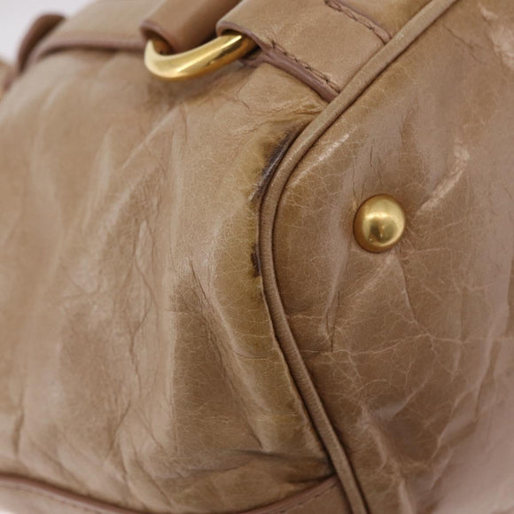 Miu Miu Hand Bag Leather 2way Beige Gold Auth 167725M