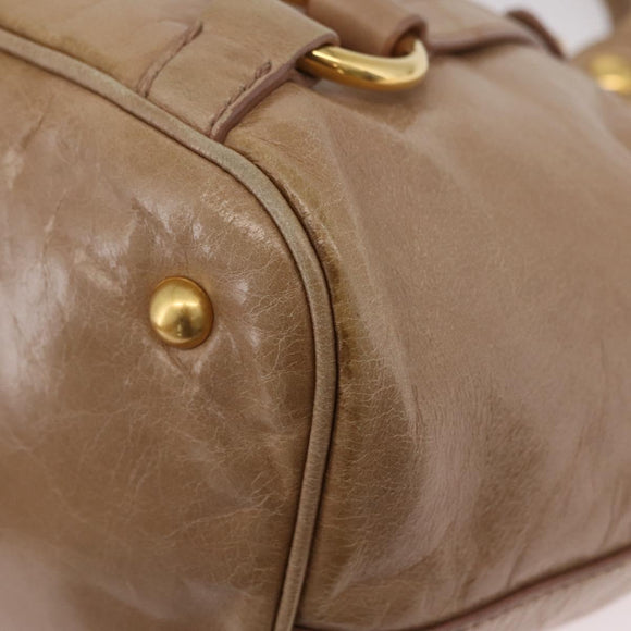 Miu Miu Hand Bag Leather 2way Beige Gold Auth 167725M