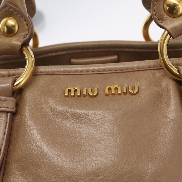 Miu Miu Hand Bag Leather 2way Beige Gold Auth 167725M
