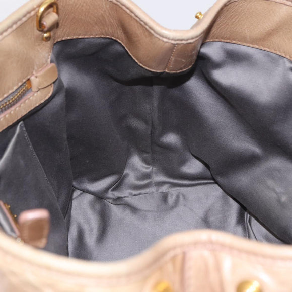 Miu Miu Hand Bag Leather 2way Beige Gold Auth 167725M