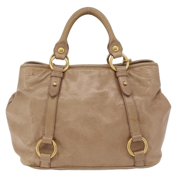 Miu Miu Hand Bag Leather 2way Beige Gold Auth 167725M