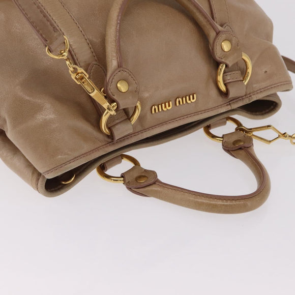 Miu Miu Hand Bag Leather 2way Beige Gold Auth 167725M