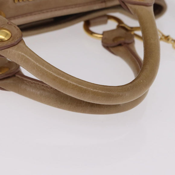 Miu Miu Hand Bag Leather 2way Beige Gold Auth 167725M