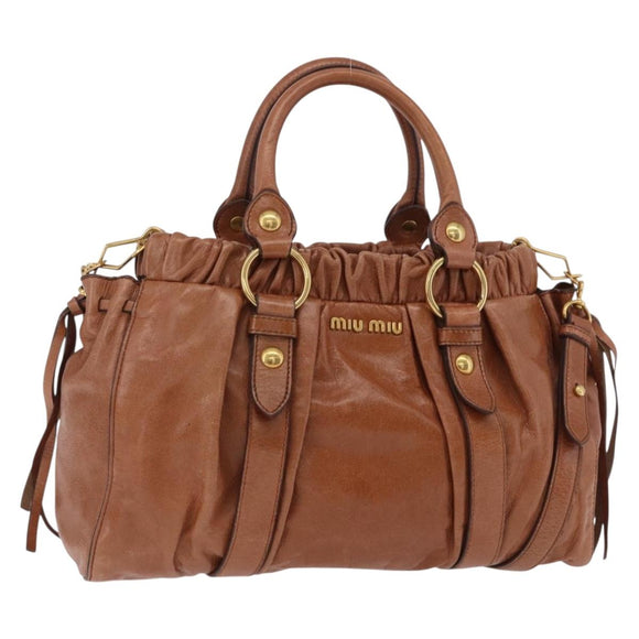 Miu Miu Hand Bag Leather 2way Brown Gold Auth 167726M