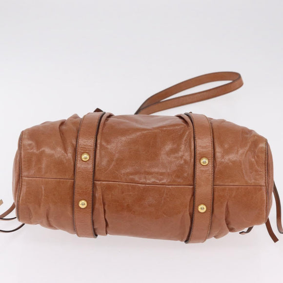 Miu Miu Hand Bag Leather 2way Brown Gold Auth 167726M