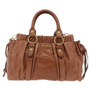 Miu Miu Hand Bag Leather 2way Brown Gold Auth 167726M-13
