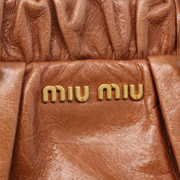 Miu Miu Hand Bag Leather 2way Brown Gold Auth 167726M