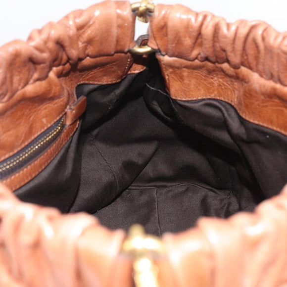 Miu Miu Hand Bag Leather 2way Brown Gold Auth 167726M