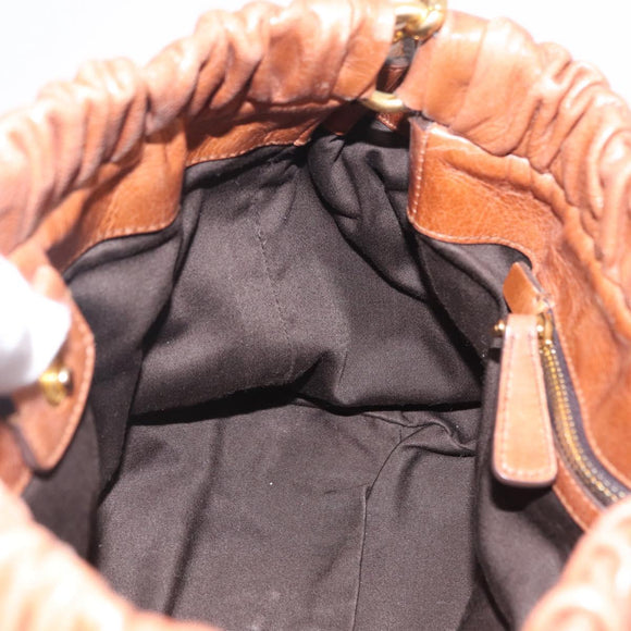 Miu Miu Hand Bag Leather 2way Brown Gold Auth 167726M
