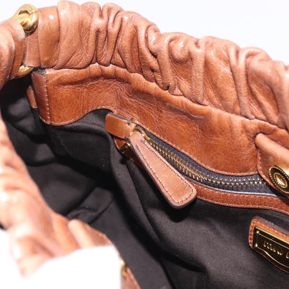Miu Miu Hand Bag Leather 2way Brown Gold Auth 167726M
