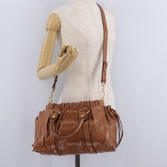 Miu Miu Hand Bag Leather 2way Brown Gold Auth 167726M