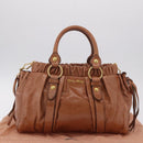 Miu Miu Hand Bag Leather 2way Brown Gold Auth 167726M-12