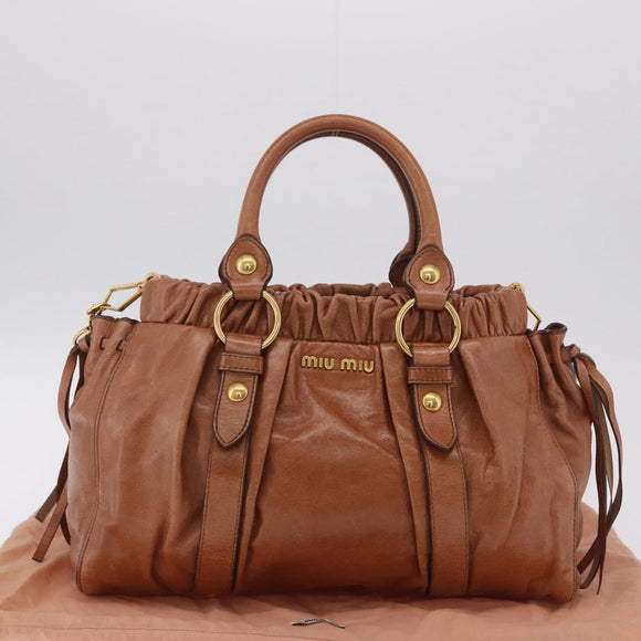Miu Miu Hand Bag Leather 2way Brown Gold Auth 167726M