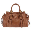 Miu Miu Hand Bag Leather 2way Brown Gold Auth 167726M-2