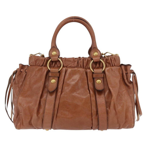 Miu Miu Hand Bag Leather 2way Brown Gold Auth 167726M