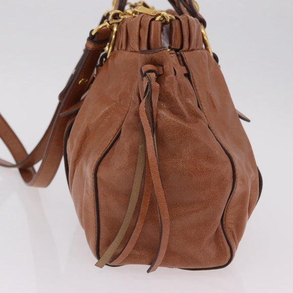 Miu Miu Hand Bag Leather 2way Brown Gold Auth 167726M