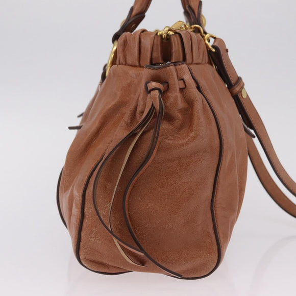 Miu Miu Hand Bag Leather 2way Brown Gold Auth 167726M