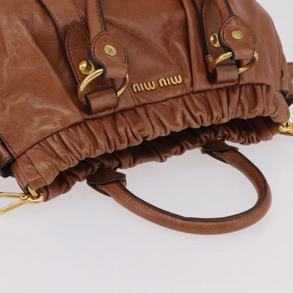 Miu Miu Hand Bag Leather 2way Brown Gold Auth 167726M