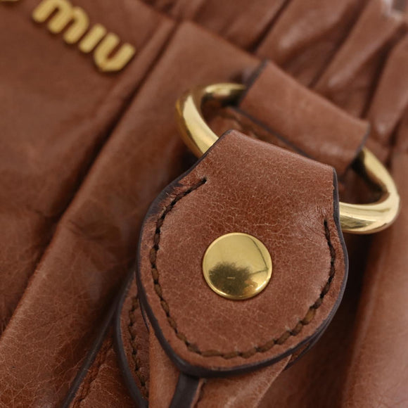 Miu Miu Hand Bag Leather 2way Brown Gold Auth 167726M