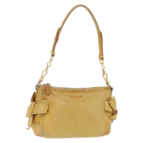 Miu Miu Shoulder Bag Leather Yellow Gold Auth 167727A