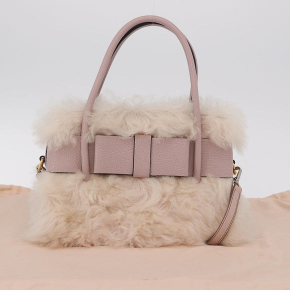Miu Miu Hand Bag Mouton 2way Pink Gold Auth 167728M