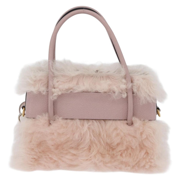 Miu Miu Hand Bag Mouton 2way Pink Gold Auth 167728M