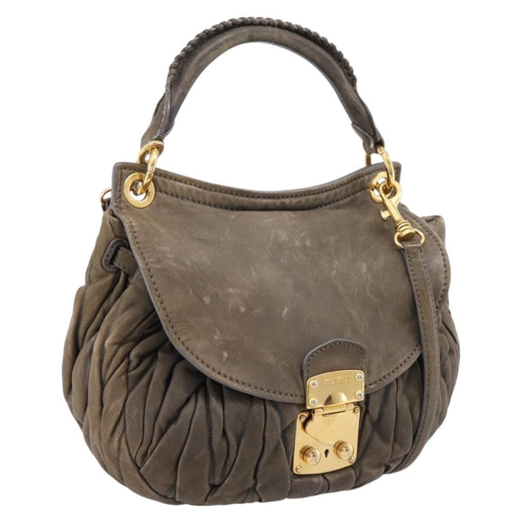 Miu Miu Matelasse Hand Bag Leather 2way Gray Gold Tone Auth 167729A