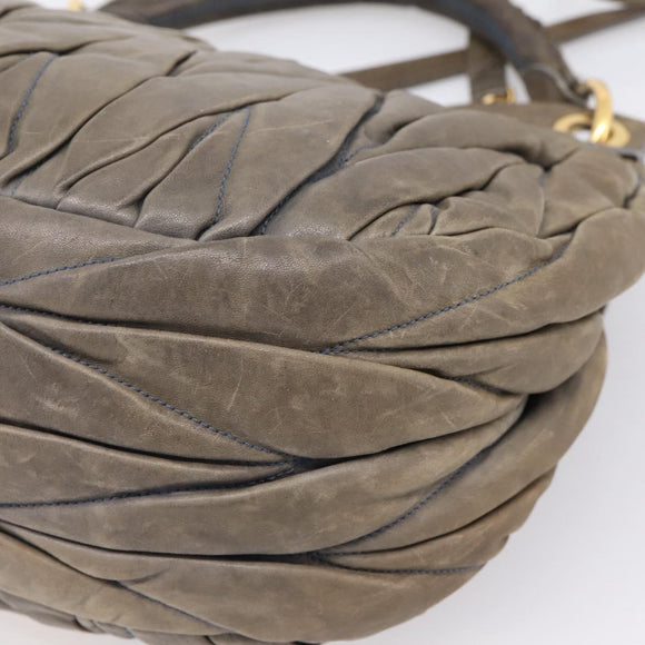 Miu Miu Matelasse Hand Bag Leather 2way Gray Gold Tone Auth 167729A