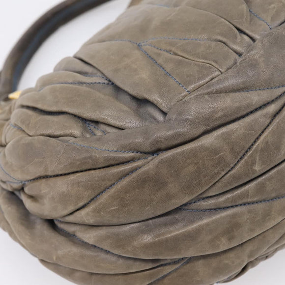 Miu Miu Matelasse Hand Bag Leather 2way Gray Gold Tone Auth 167729A