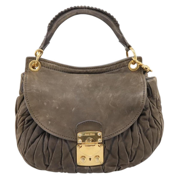 Miu Miu Matelasse Hand Bag Leather 2way Gray Gold Tone Auth 167729A