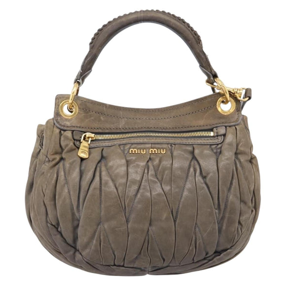 Miu Miu Matelasse Hand Bag Leather 2way Gray Gold Tone Auth 167729A