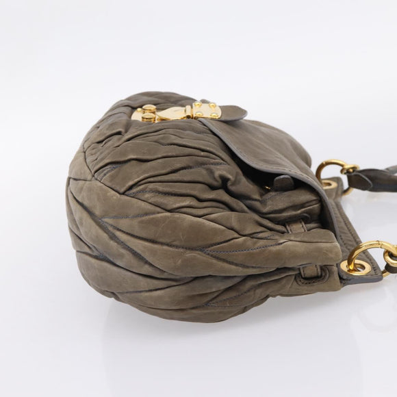 Miu Miu Matelasse Hand Bag Leather 2way Gray Gold Tone Auth 167729A