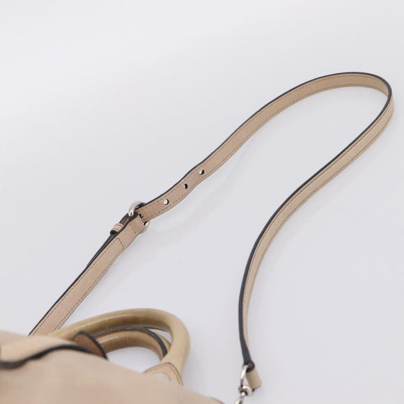 Miu Miu Hand Bag Leather 2way Beige Silver Auth 167730A