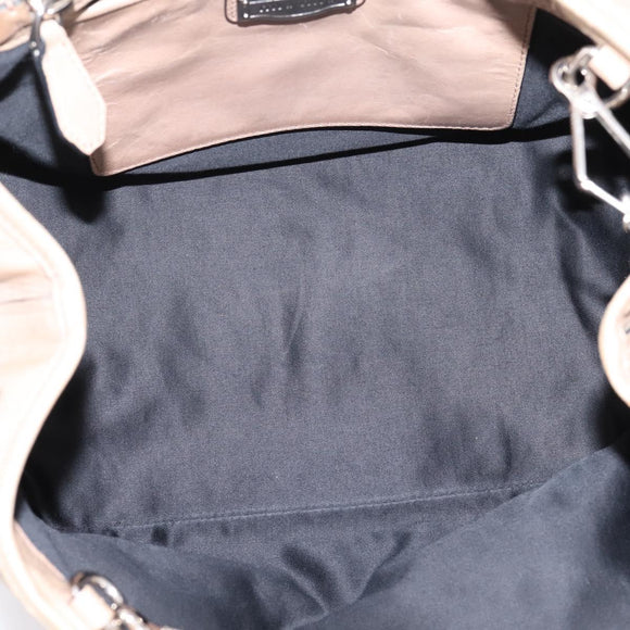 Miu Miu Hand Bag Leather 2way Beige Silver Auth 167730A