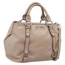 Miu Miu Hand Bag Leather 2way Beige Silver Auth 167730A-1