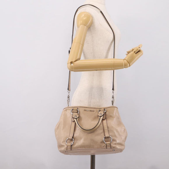 Miu Miu Hand Bag Leather 2way Beige Silver Auth 167730A