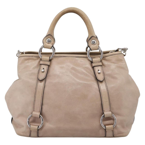 Miu Miu Hand Bag Leather 2way Beige Silver Auth 167730A