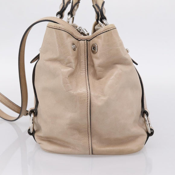 Miu Miu Hand Bag Leather 2way Beige Silver Auth 167730A