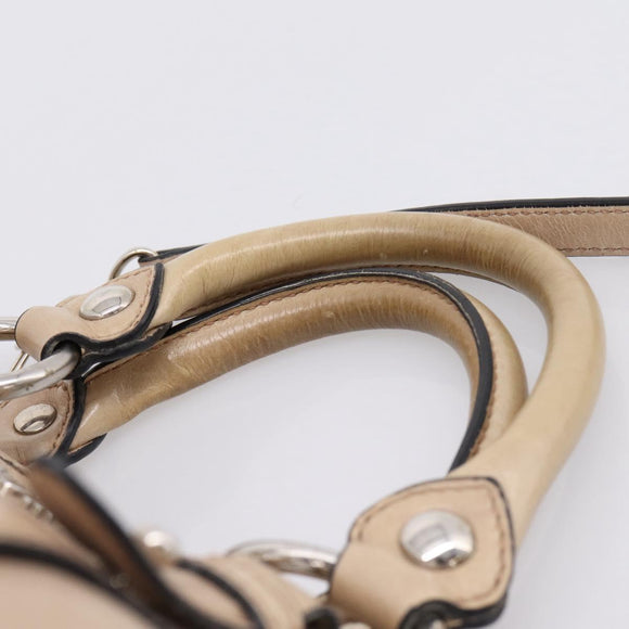 Miu Miu Hand Bag Leather 2way Beige Silver Auth 167730A