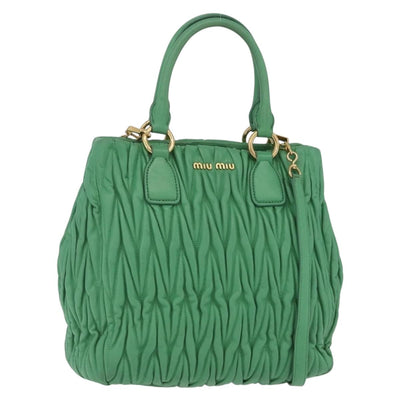 Miu Miu Matelasse Hand Bag Leather 2way Green Gold Auth 167731M