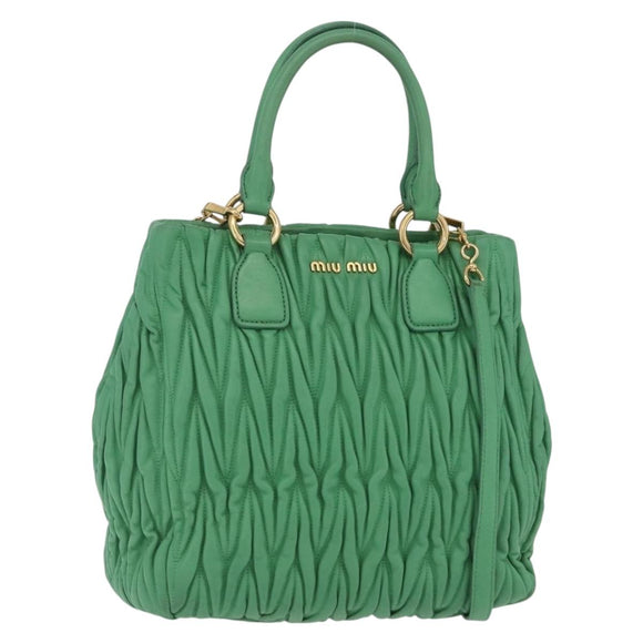 Miu Miu Matelasse Hand Bag Leather 2way Green Gold Auth 167731M