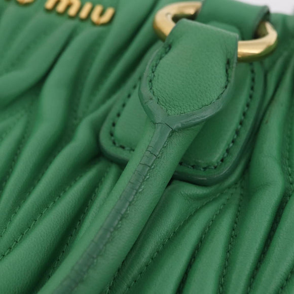 Miu Miu Matelasse Hand Bag Leather 2way Green Gold Auth 167731M
