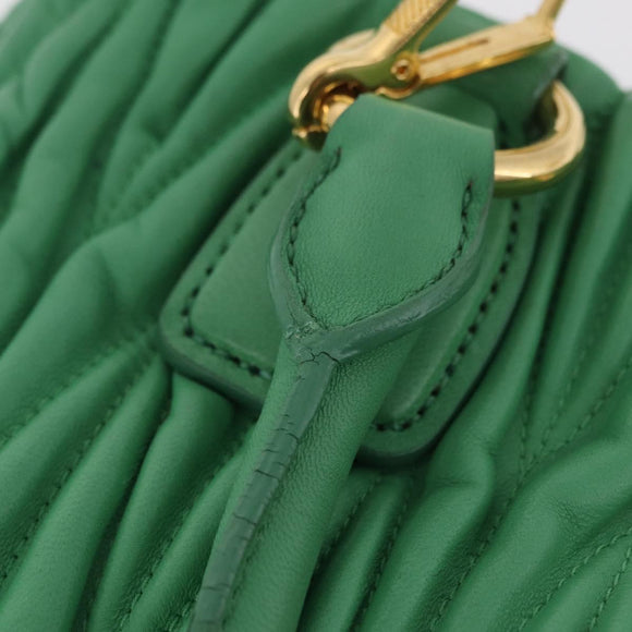Miu Miu Matelasse Hand Bag Leather 2way Green Gold Auth 167731M