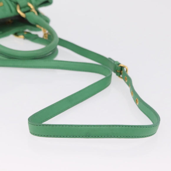 Miu Miu Matelasse Hand Bag Leather 2way Green Gold Auth 167731M