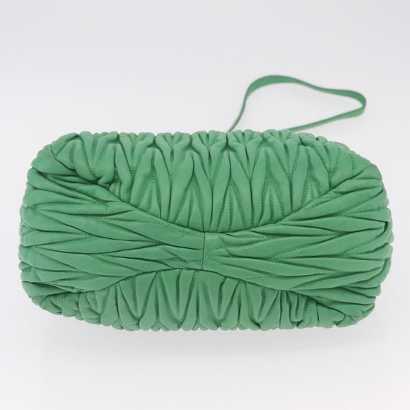 Miu Miu Matelasse Hand Bag Leather 2way Green Gold Auth 167731M