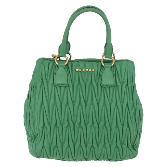 Miu Miu Matelasse Hand Bag Leather 2way Green Gold Auth 167731M